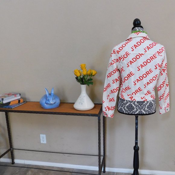 NWT Forever 21 J Adore white cotton denim cropped jean I love letter jacket F21 - Picture 7 of 16